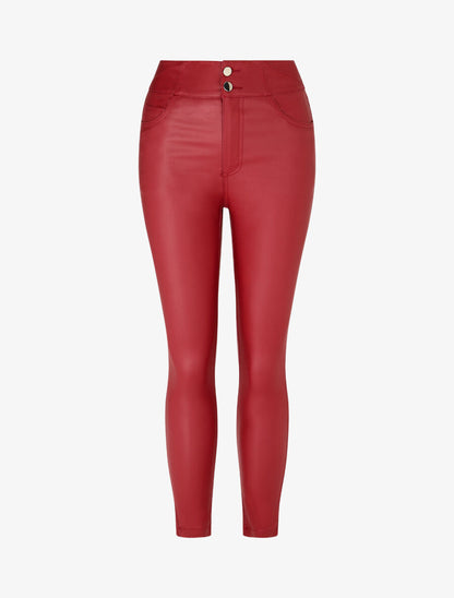 Pantalon uni en simili à 2 boutons - Bordeaux - 4