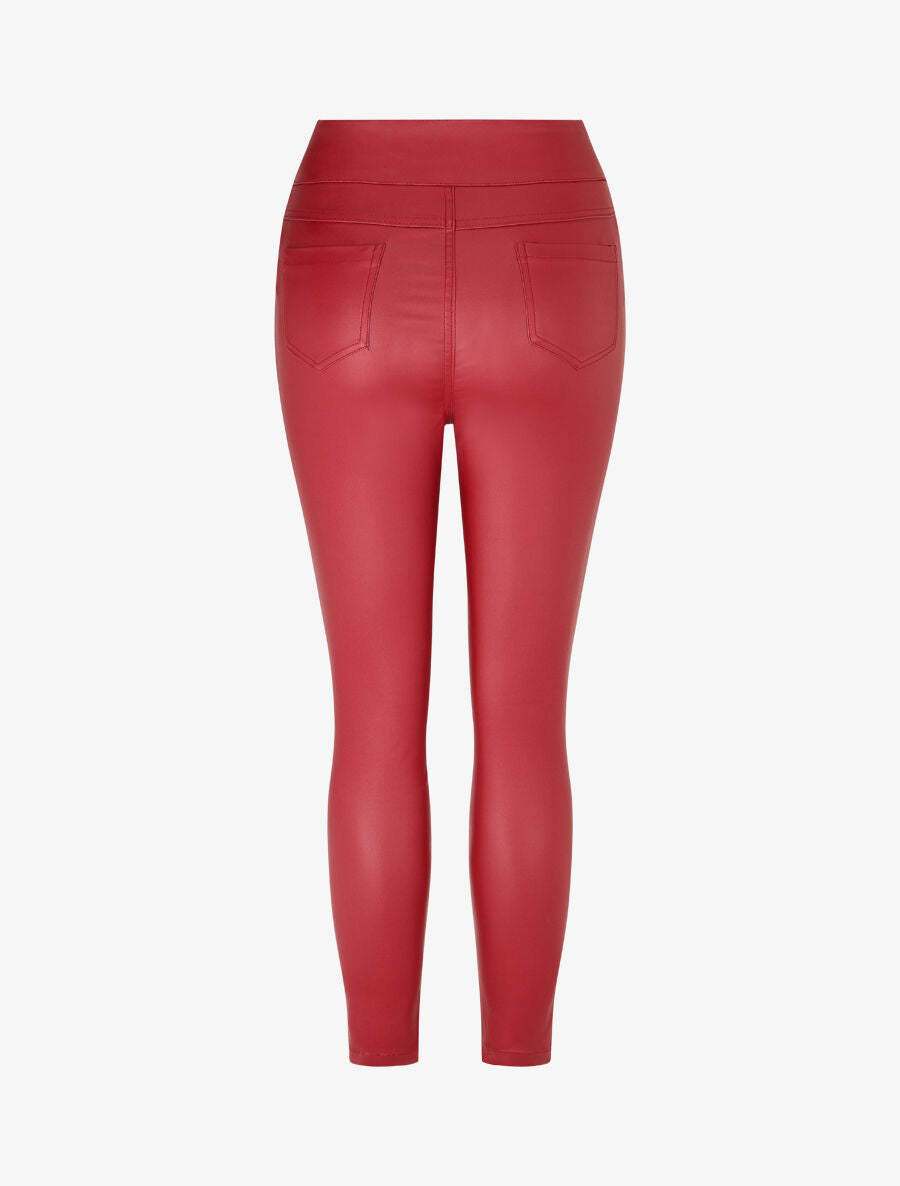 Pantalon uni en simili à 2 boutons - Bordeaux - 2