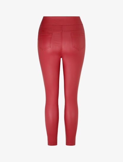 Pantalon uni en simili à 2 boutons - Bordeaux - 2