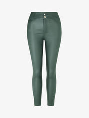 Pantalon uni en simili à 2 boutons - Vert sapin - 1