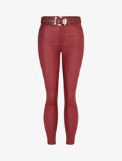 Pantalon uni en simili ceinturé - Bordeaux - 1