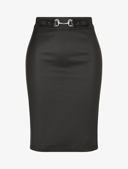 Jupe droite fendue en simili - Noir - 1
