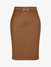 Jupe droite fendue en simili - Camel - 5