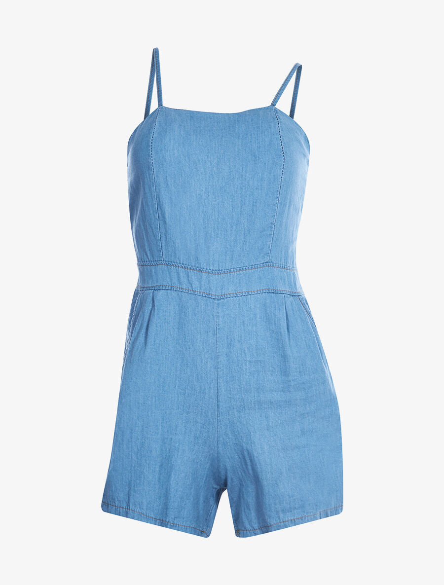 Combishort dos élastiquée - Denim clair - 1