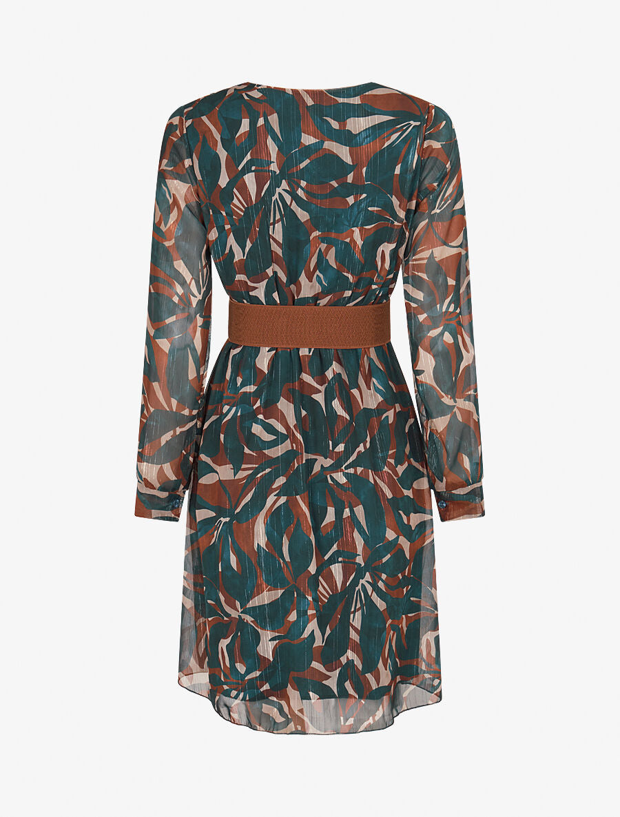 Robe légère en voile lamé imprimé abstrait - Bleu pétrole - 2