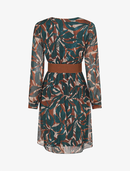 Robe légère en voile lamé imprimé abstrait - Bleu pétrole - 2