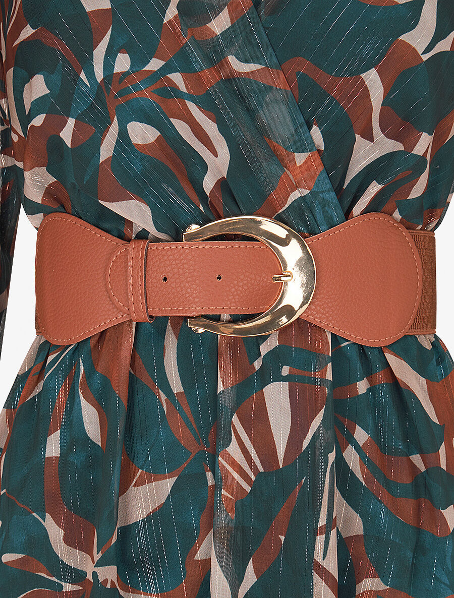 Robe légère en voile lamé imprimé abstrait - Bleu pétrole - 3