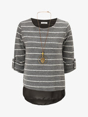 Pull superposé à rayures et manches retroussables - Gris - 1