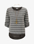 Pull superposé à rayures et manches retroussables - Gris - 1