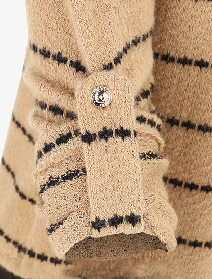 Pull superposé à rayures et manches retroussables - Beige - 3