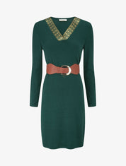 Robe pull col V fantaisie irisé - Vert - 4