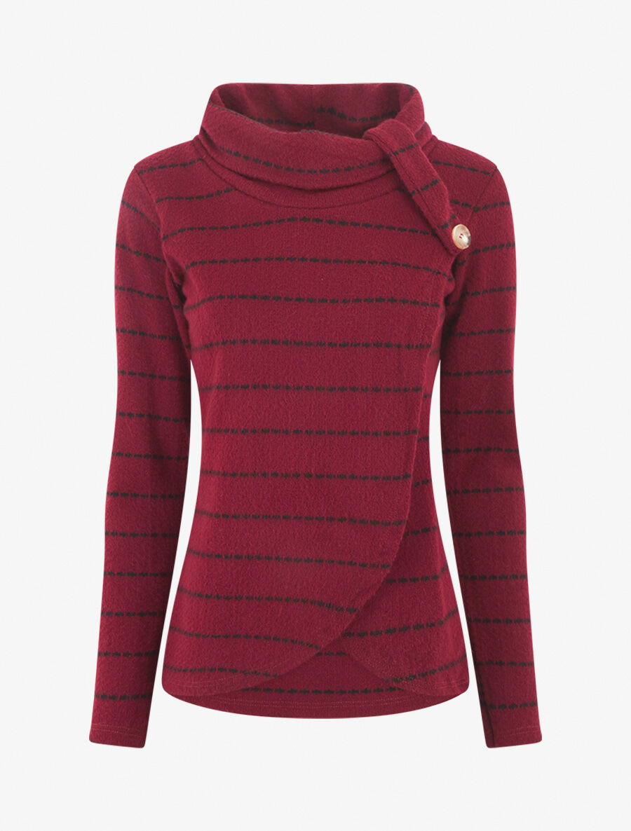 Pull rayé à col montant - Lie de vin - 1