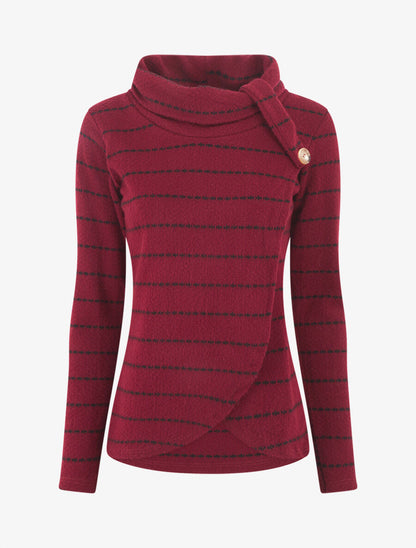 Pull rayé à col montant - Lie de vin - 1