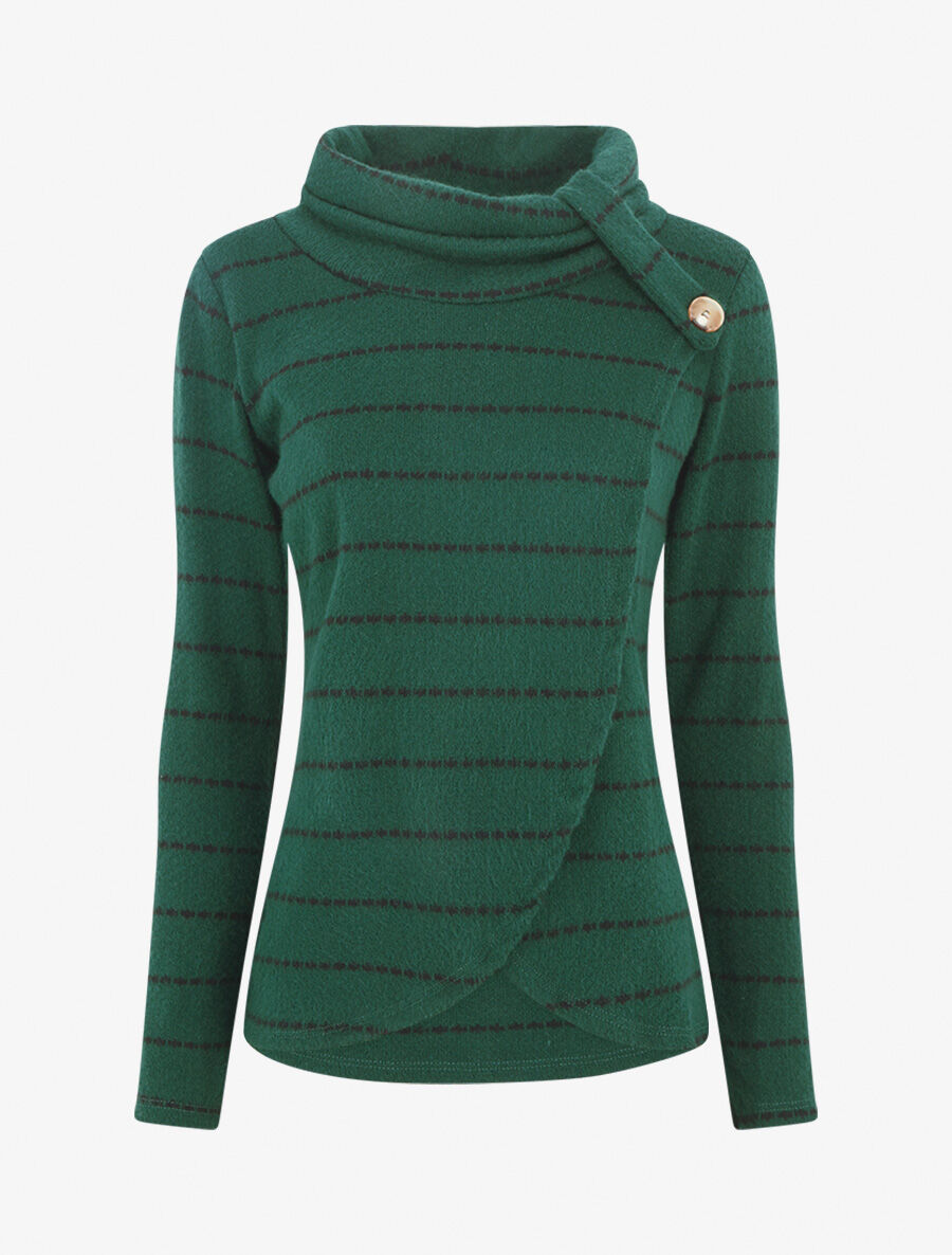 Pull rayé à col montant - Vert sapin - 1