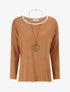 Pull fin uni à bords brodés - Camel - 1