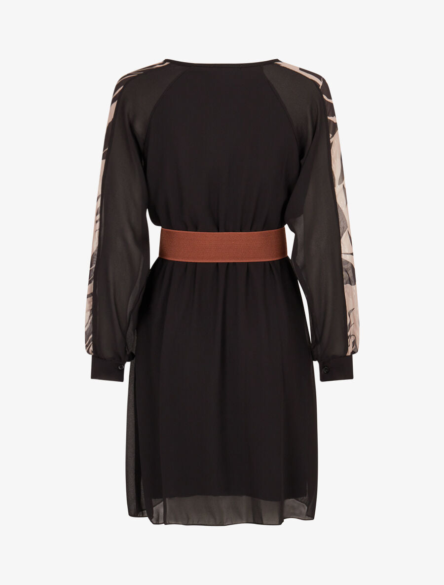 Robe patineuse à manches imprimées - Noir - 2