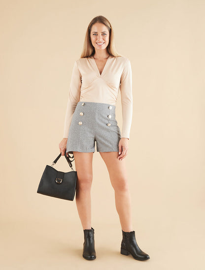 Body stretch à ventre plissé - Beige - 4