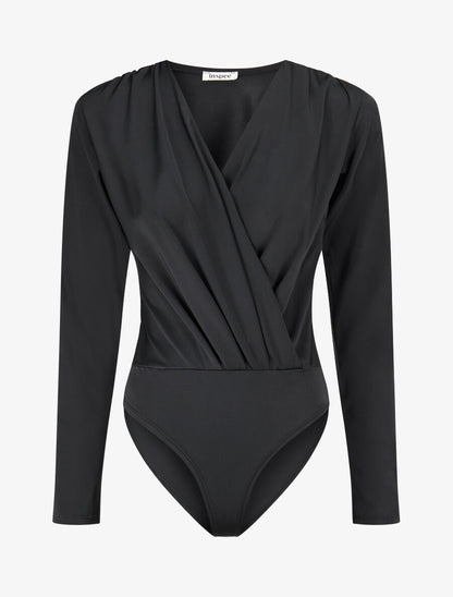 Body satiné cache coeur - Noir - 1