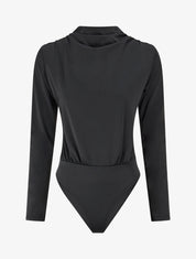 Body satiné col montant drapé - Noir - 1