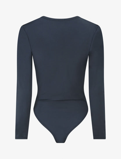 Body à détail dentelle et ventre plissé - Marine - 2