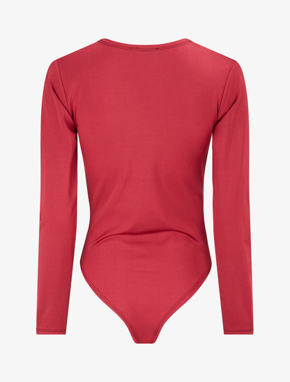 Body à détail dentelle et ventre plissé - Rouge cerise - 2