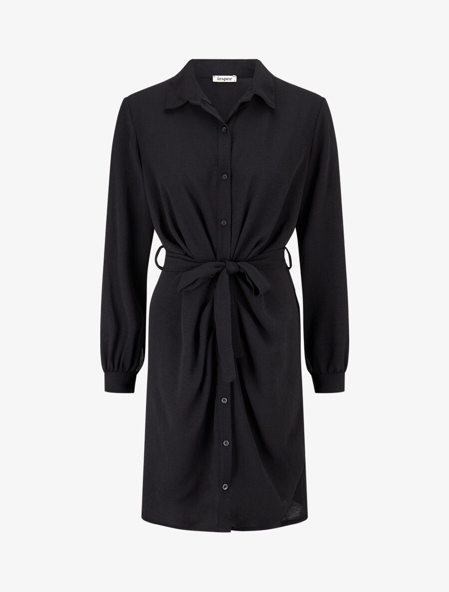 Robe chemise effet drapé - Noir - 1