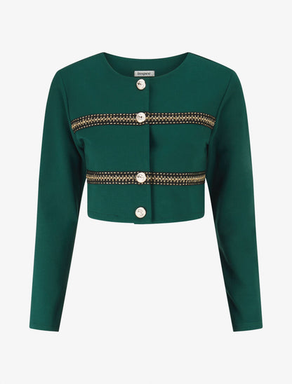 Veste courte à bandes stylisées dorées - Vert - 1