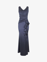 Robe de soirée à pans ondulé - Marine - 1