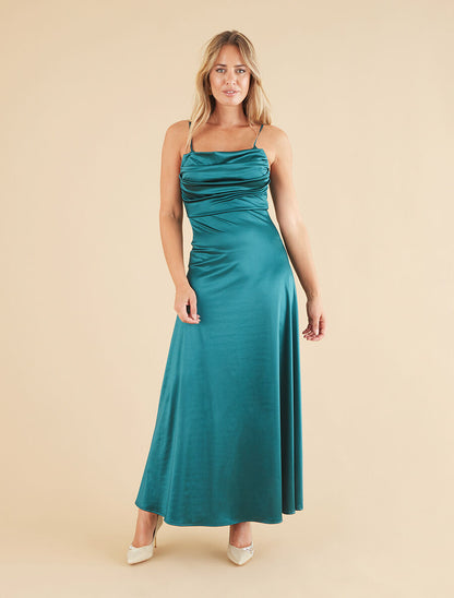 Robe de soirée longue évasée - Vert - 4