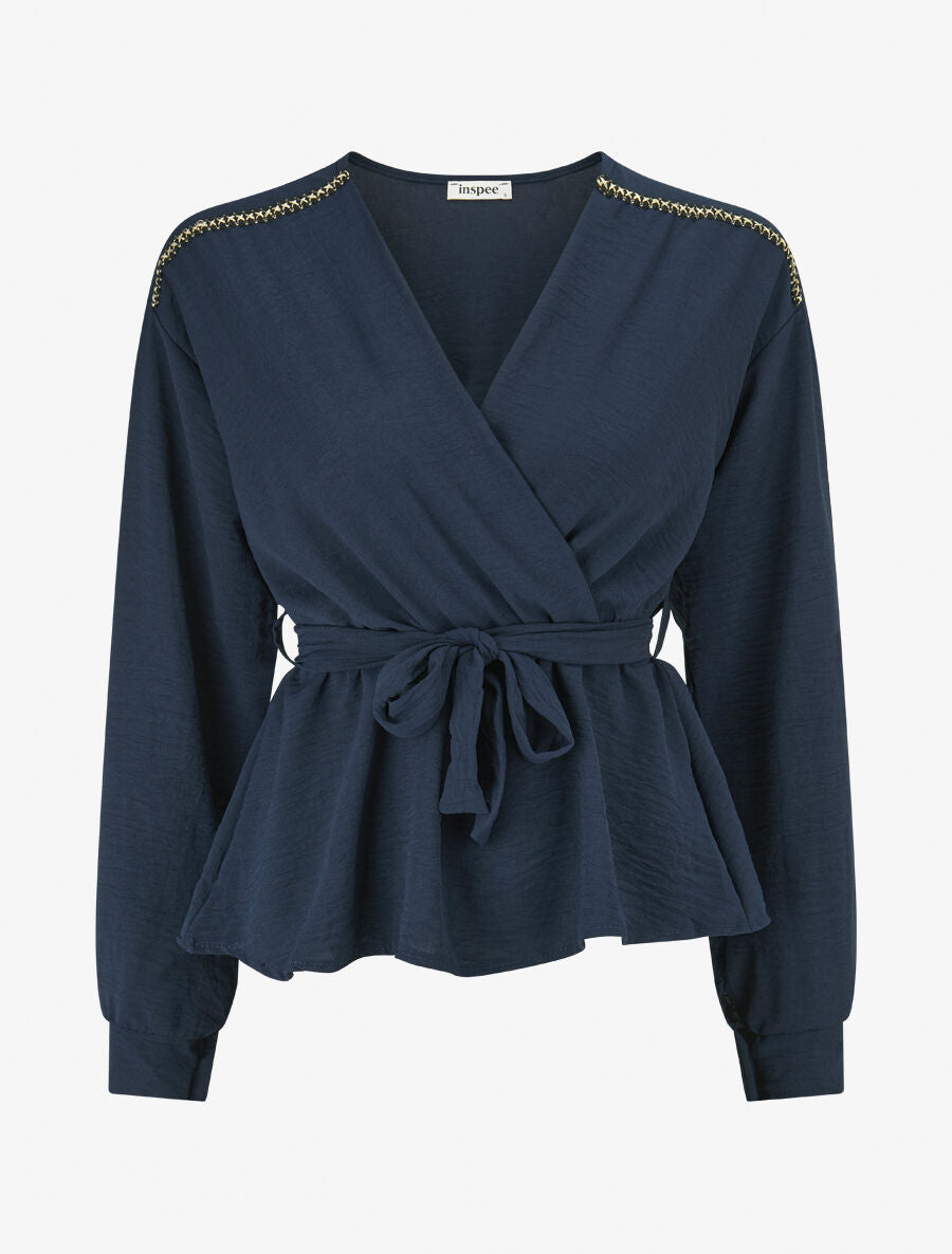 Top péplum à épaules brodées - Marine - 4