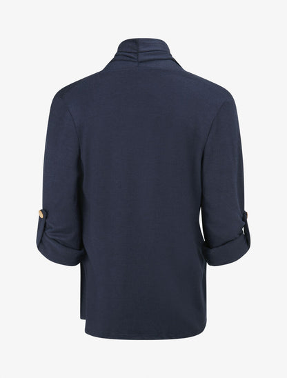 Gilet long uni à manches retroussables - Marine - 2