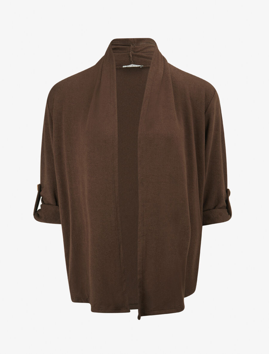 Gilet long uni à manches retroussables - Marron - 5