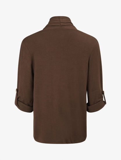 Gilet long uni à manches retroussables - Marron - 2