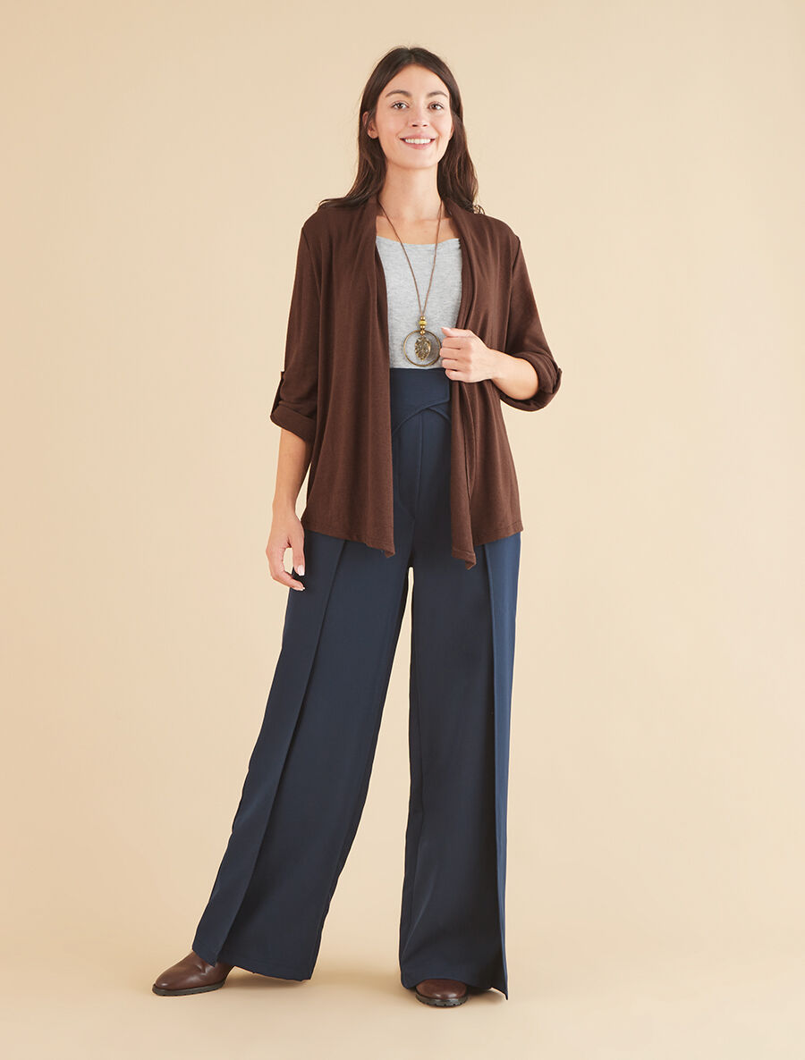 Gilet long uni à manches retroussables - Marron - 4