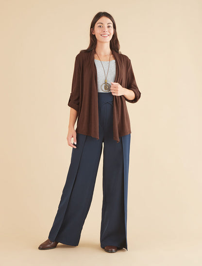 Gilet long uni à manches retroussables - Marron - 4