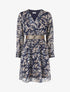 Robe fluide imprimé fleuri à taille stylisée - Marine - 1