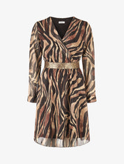 Robe fluide imprimé zébre à taille stylisée - Noir - 1