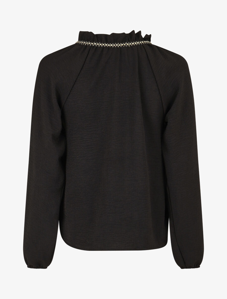 Blouse fluide unie à détail irisé - Noir - 2
