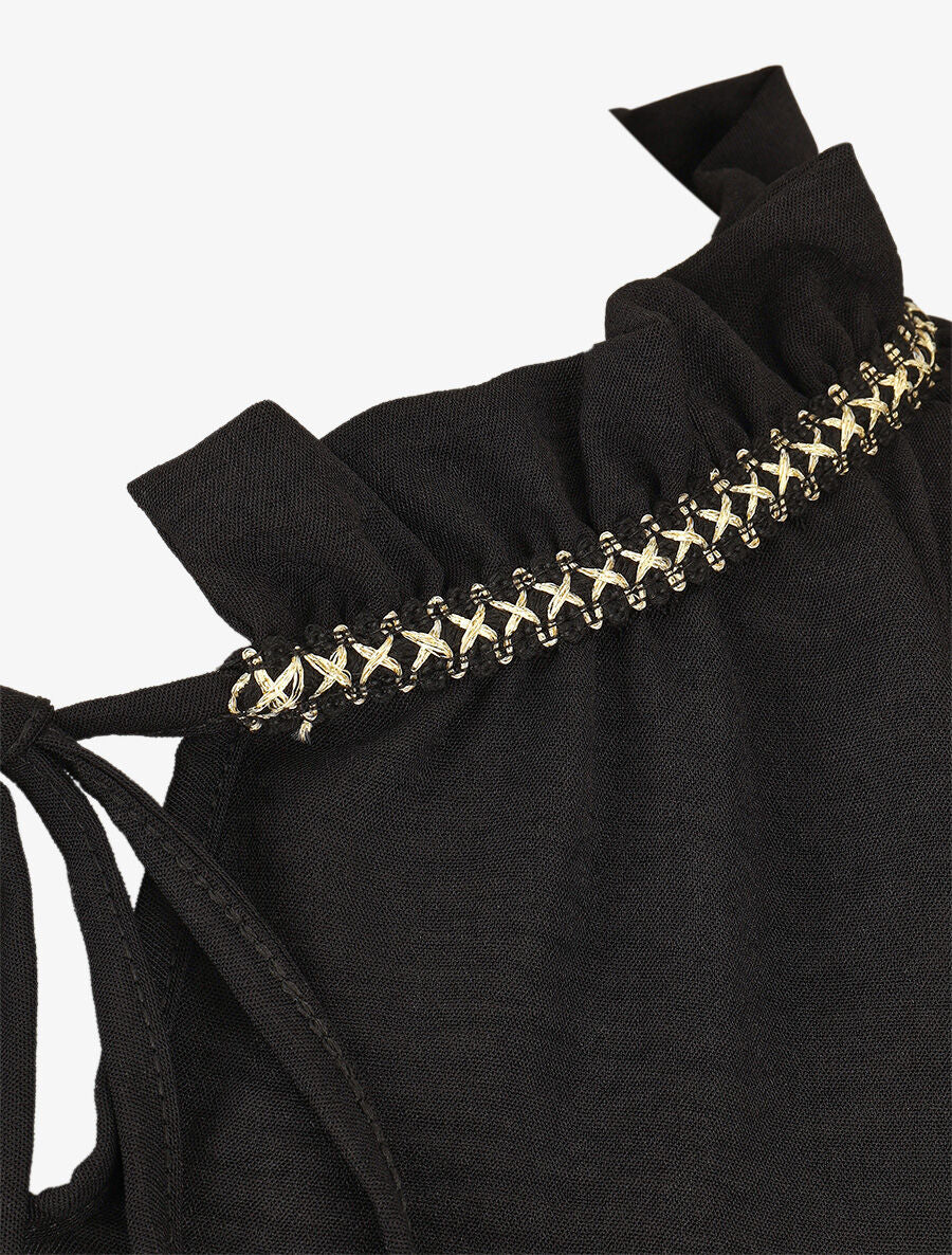 Blouse fluide unie à détail irisé - Noir - 3
