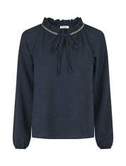 Blouse fluide unie à détail irisé - Marine - 1