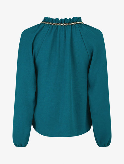Blouse fluide unie à détail irisé - Bleu canard - 2