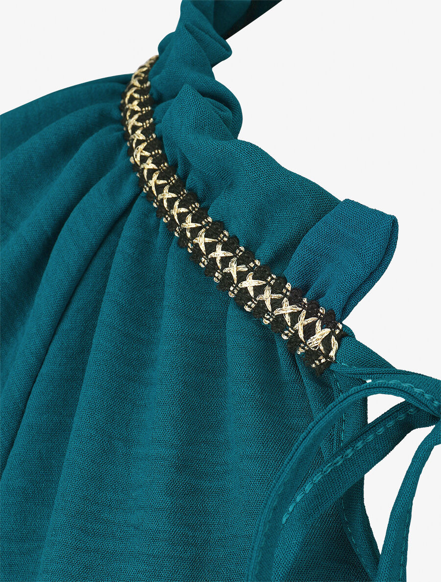Blouse fluide unie à détail irisé - Bleu canard - 3