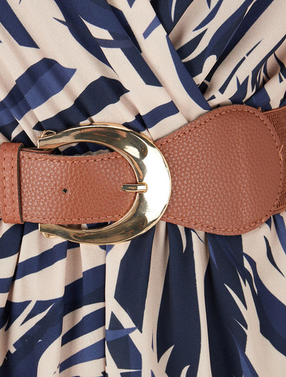 Robe patineuse imprimé feuillage stylisé - Marine - 3