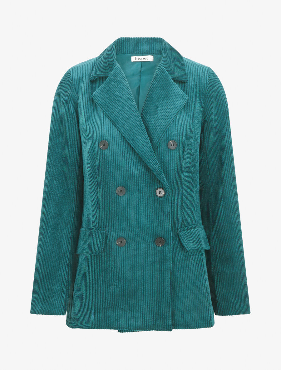 Veste uni en velours - Bleu canard - 1