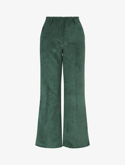 Pantalon uni en velours - Vert - 4