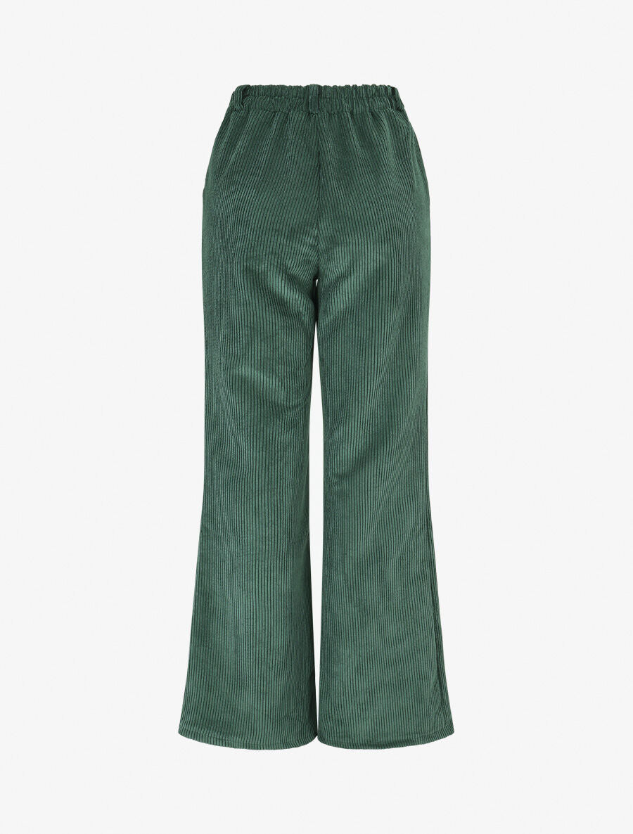 Pantalon uni en velours - Vert - 2