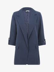 Blazer mi-long uni à manches retroussables - Marine - 5
