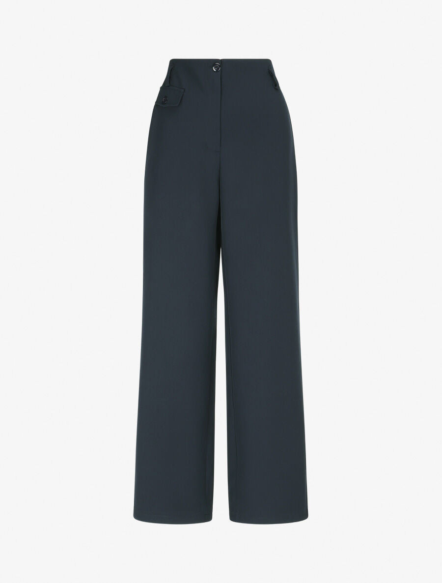 Pantalon uni à taille élastiquée - Marine - 4