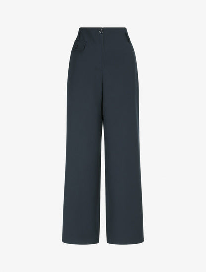 Pantalon uni à taille élastiquée - Marine - 4