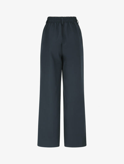 Pantalon uni à taille élastiquée - Marine - 2